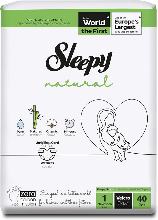 Windel  Gr. 1 (2-5 KG) - Sleepy Natural aus Bio-Baumwolle & Bambusfasern