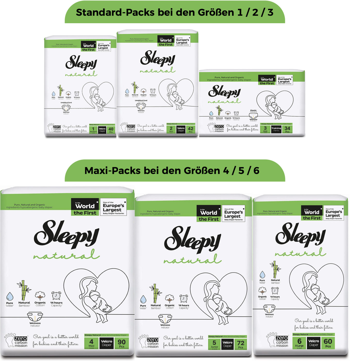 Windel  Gr. 1 (2-5 KG) - Sleepy Natural aus Bio-Baumwolle & Bambusfasern